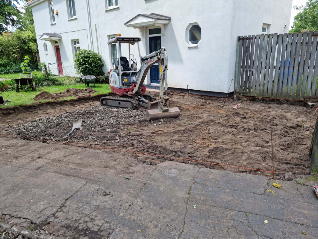 This is a photo of a dig out being carried out by New Romney Driveways in preparation for a block paving driveway